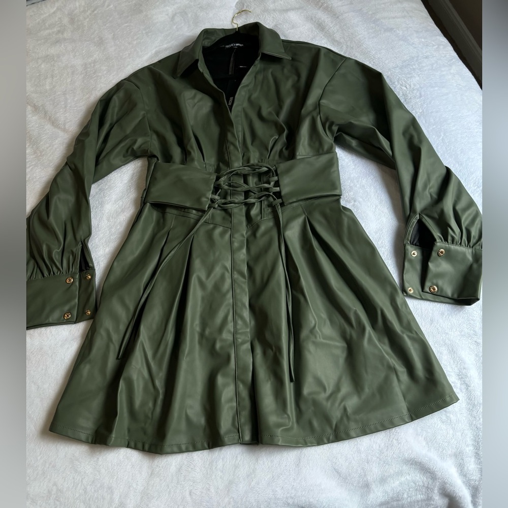 Green leather dress (olive)